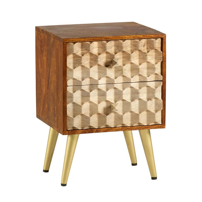 Edison Side Table - 2 Drawer - Geometric - Mango Wood