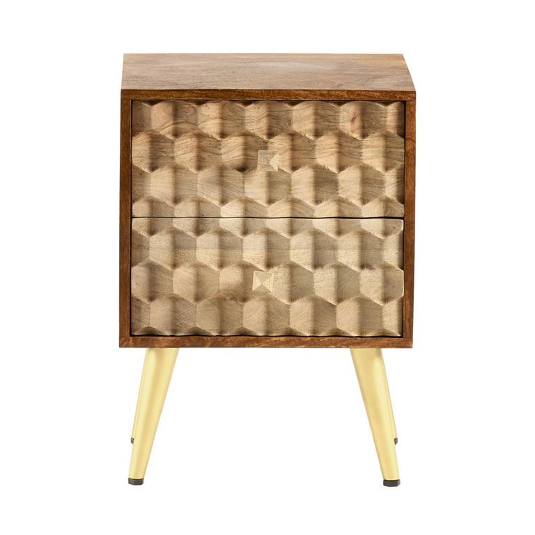 Edison Side Table - 2 Drawer - Geometric - Mango Wood