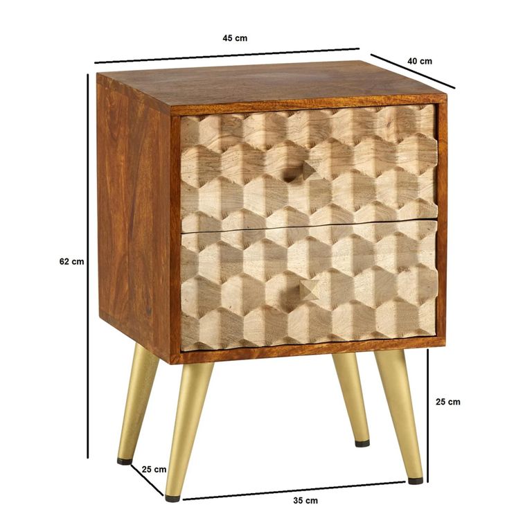 Edison Side Table - 2 Drawer - Geometric - Mango Wood