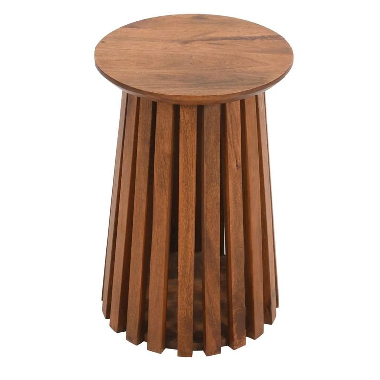 Slatted Side Table - Round - Slatted - Mango Wood