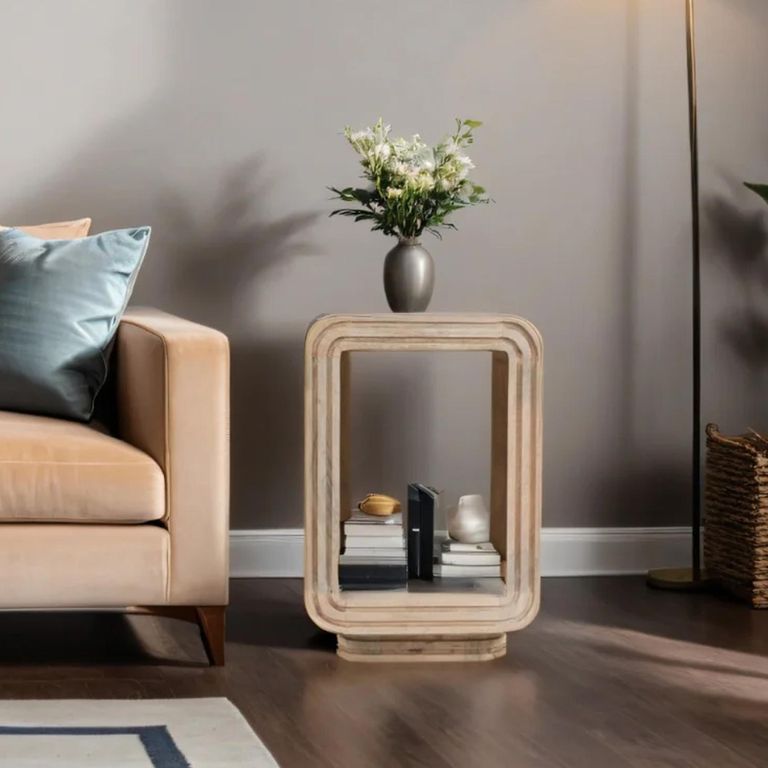 Hudson Side Table - Ribbed Carved - Mango Wood