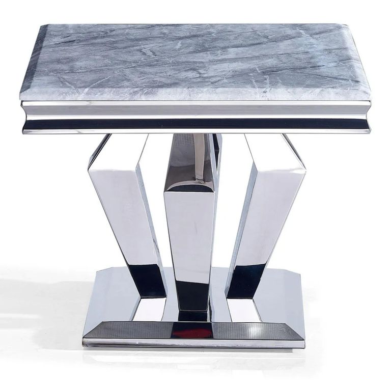 Dolce Lamp Table - Square - Grey Marble & Chrome