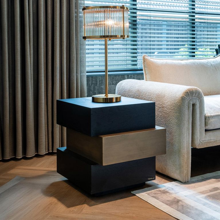 Cambon Dark Oak and Brass Layered Side Table