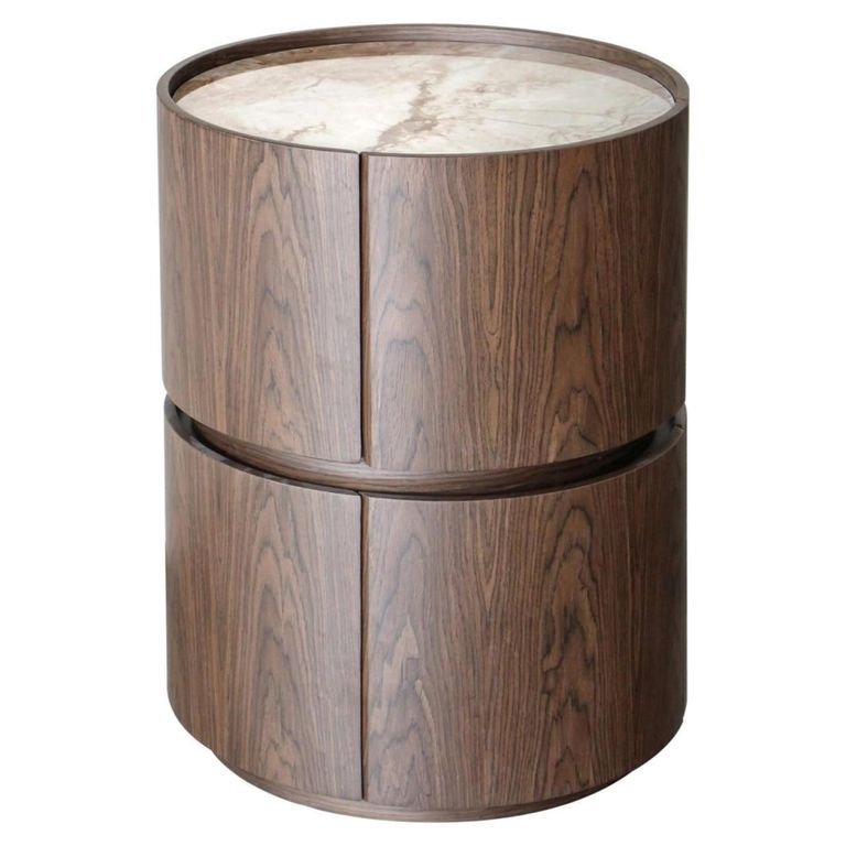 Ellery End Table - 2 Drawer - Round - Brown - Ceramic and Wood