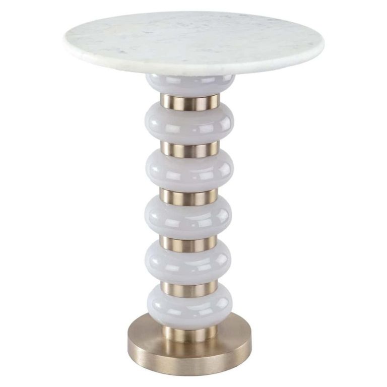 Villeray End Table - Round - White - Marble and Aluminium