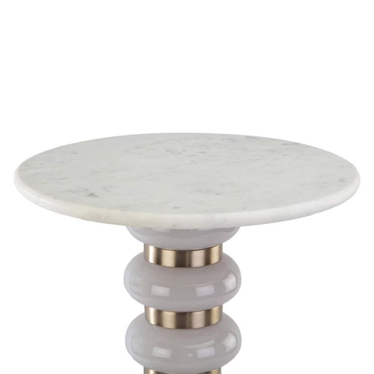 Villeray End Table - Round - White - Marble and Aluminium