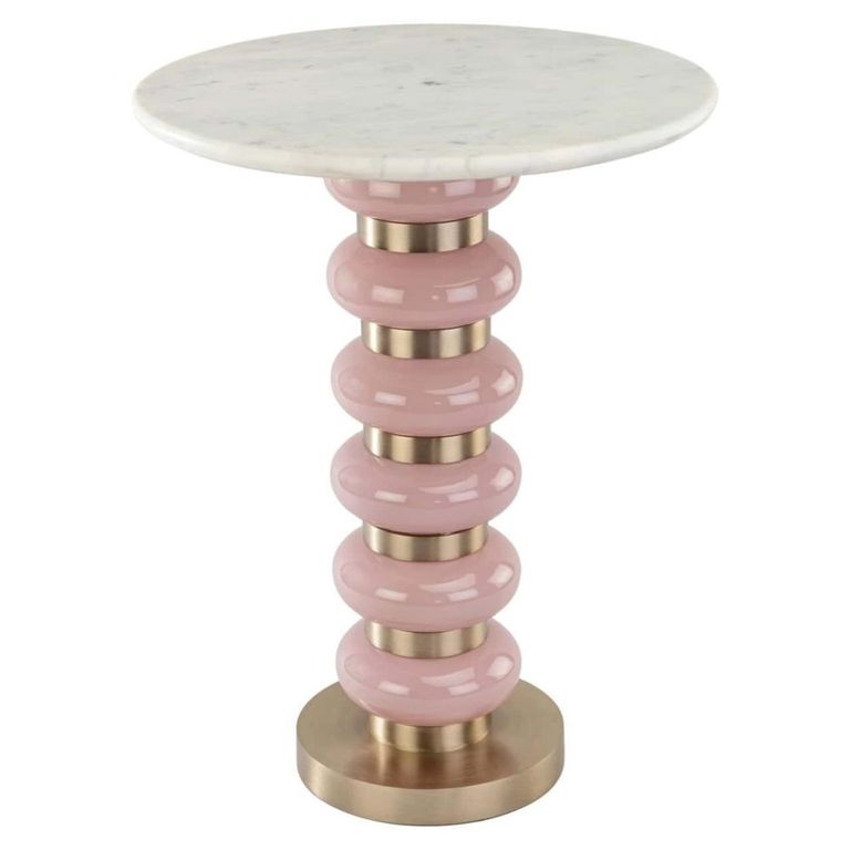 Villeray End Table - Round - White and Pink - Marble and Aluminium