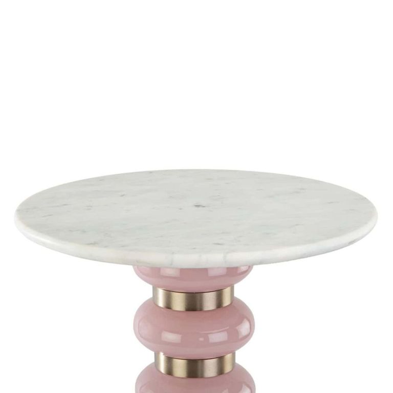 Villeray End Table - Round - White and Pink - Marble and Aluminium