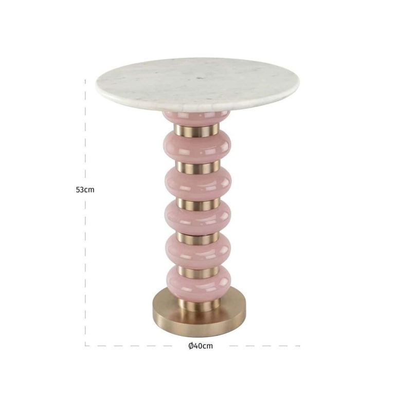Villeray End Table - Round - White and Pink - Marble and Aluminium