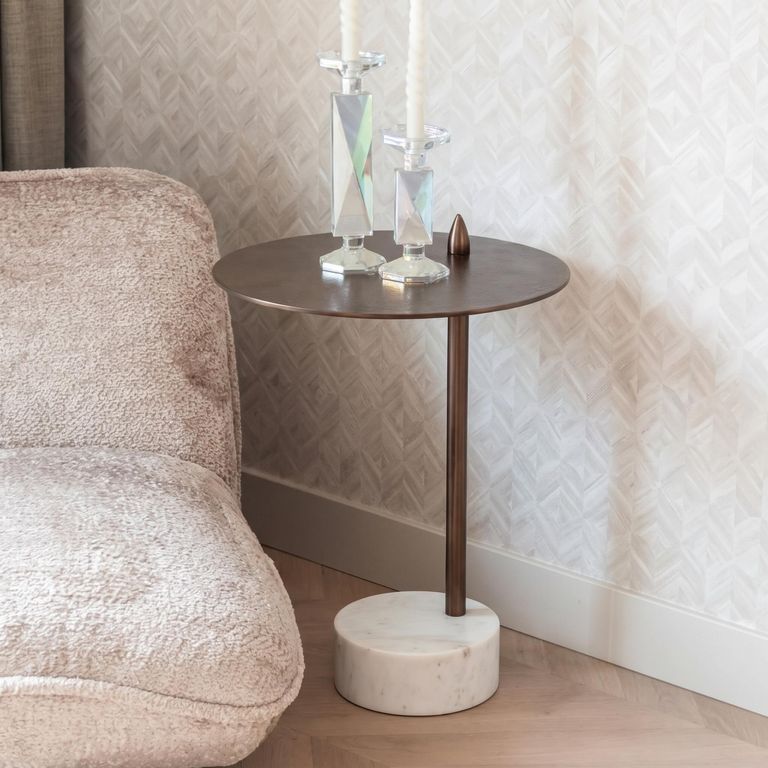 Barron Metal and Marble Base Round Side Table