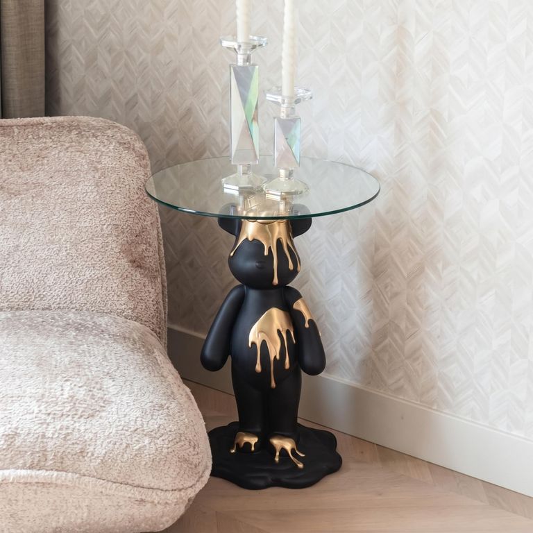Ice Bear Glass Top Round Side Table