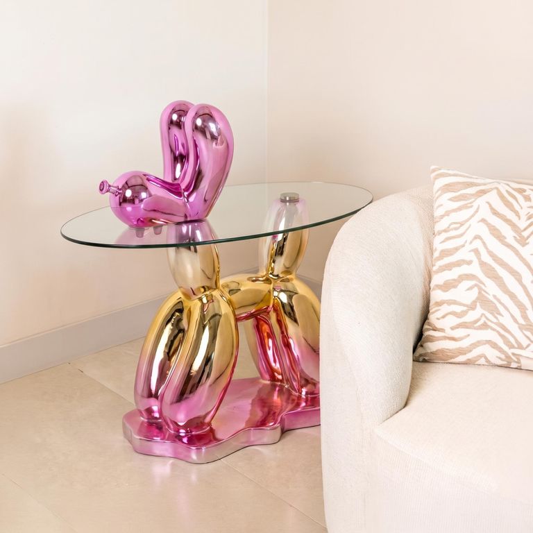 Usha Glass Top Pink End Table