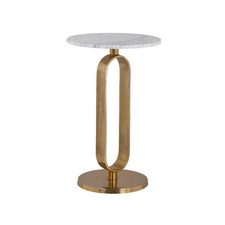 Celine Gold and White Marble Round Side Table