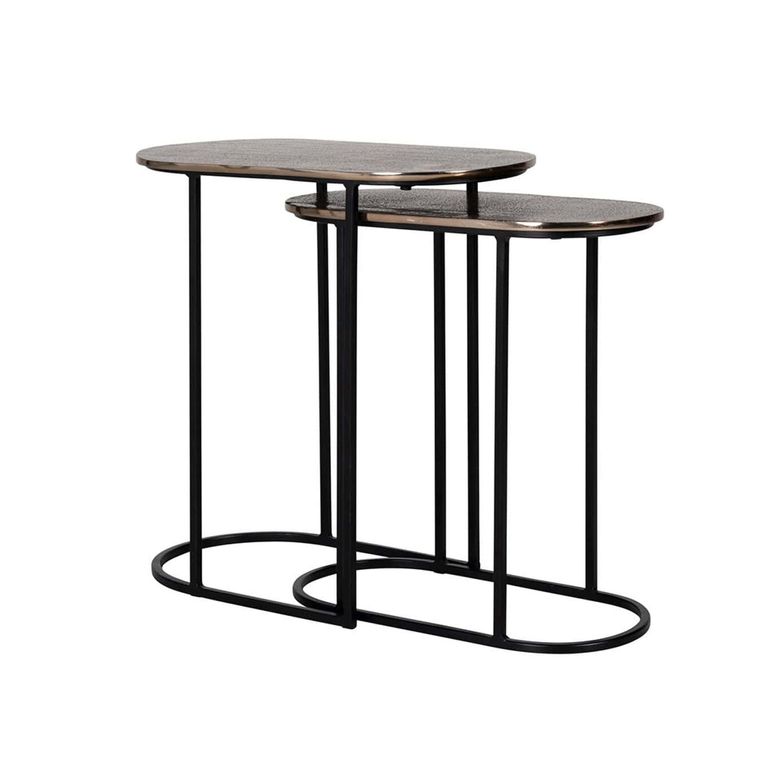 Chandon Side Table - 2 Tier - Oval - Champagne Gold and Black - Aluminium