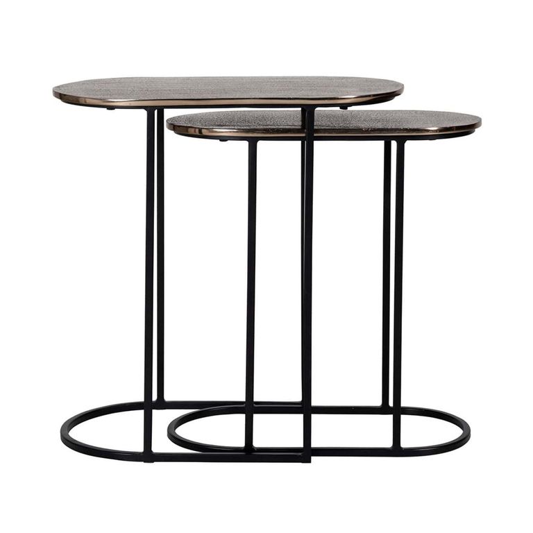 Chandon Side Table - 2 Tier - Oval - Champagne Gold and Black - Aluminium