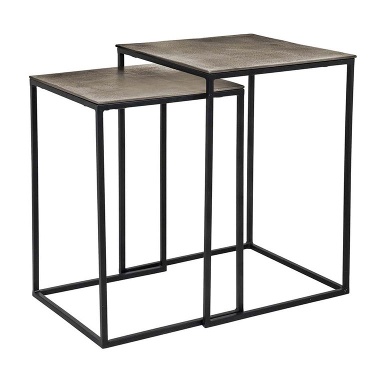 Finn Side Table - 2 Tier - Square - Champagne Gold and Black - Aluminium