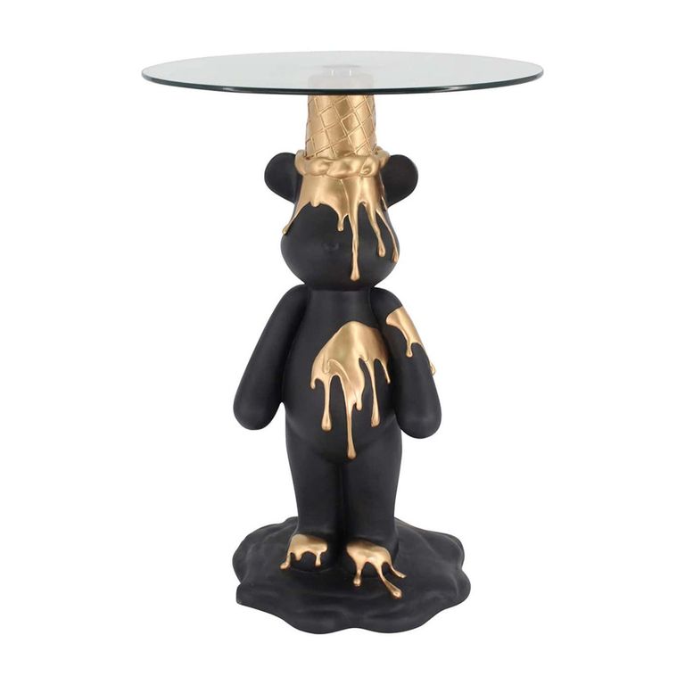 Ice Bear Glass Top Round Side Table