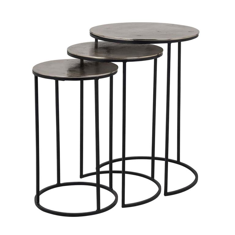 Nolan Side Table - 3 Tier - Round - Champagne Gold and Black - Aluminium