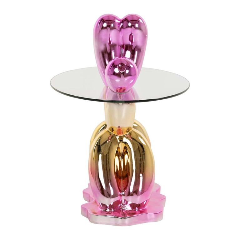 Usha Glass Top Pink End Table