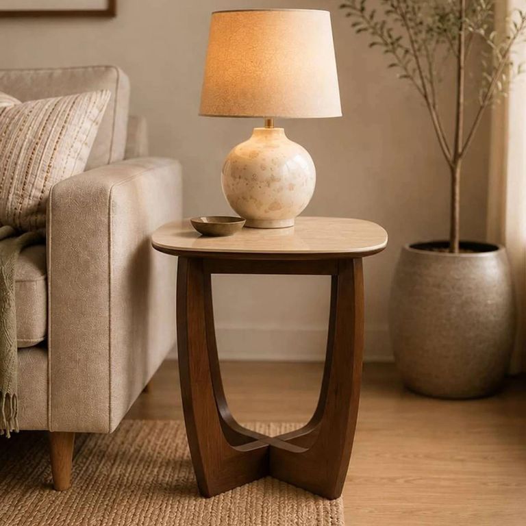 Portland Side Table - Square - Natural and Walnut - Sintered Stone and Wood