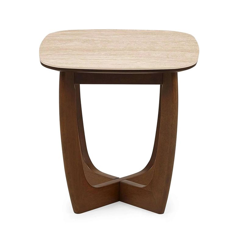 Portland Side Table - Square - Natural and Walnut - Sintered Stone and Wood