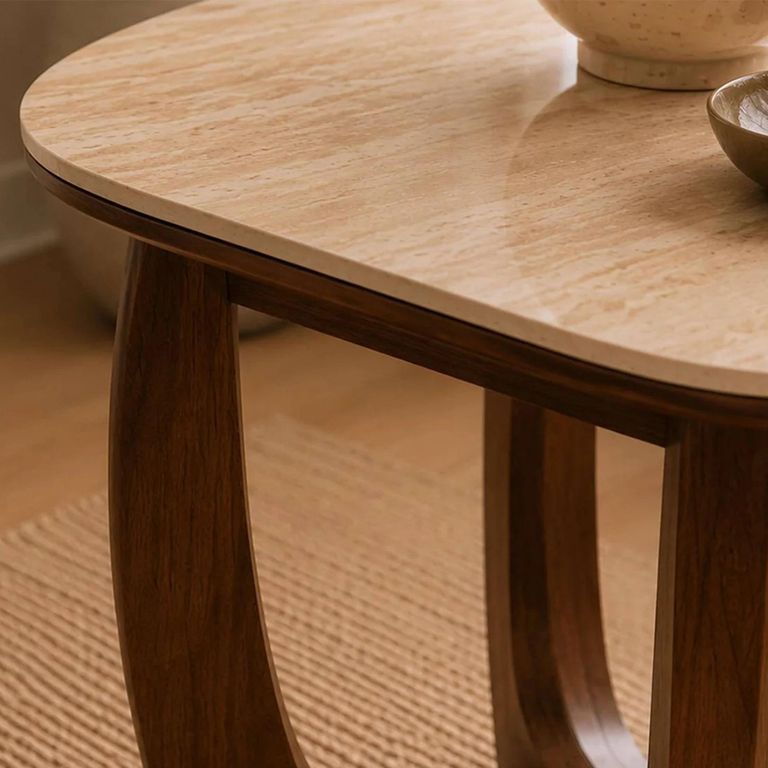 Portland Side Table - Square - Natural and Walnut - Sintered Stone and Wood
