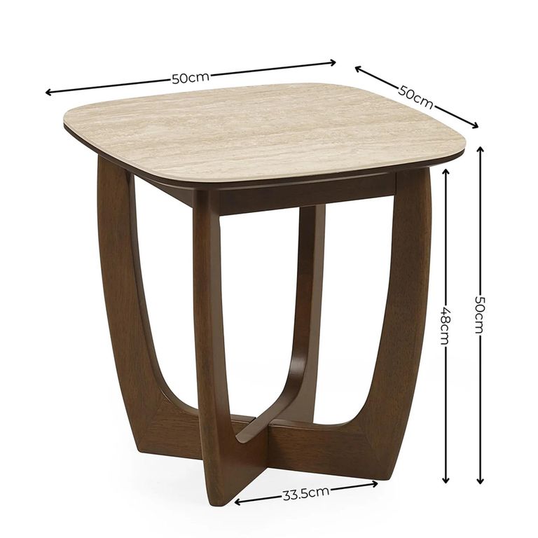 Portland Side Table - Square - Natural and Walnut - Sintered Stone and Wood