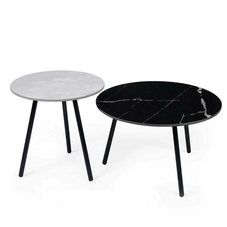 Casper Side Table - Set of 2 - Round - Grey and Black - Sintered Stone and Metal