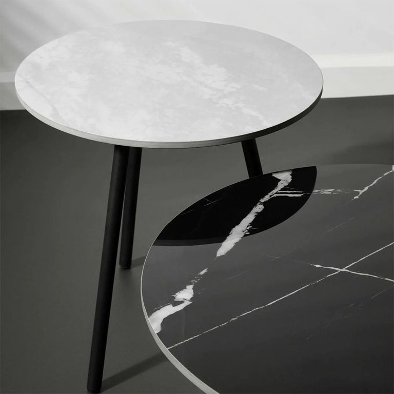 Casper Side Table - Set of 2 - Round - Grey and Black - Sintered Stone and Metal