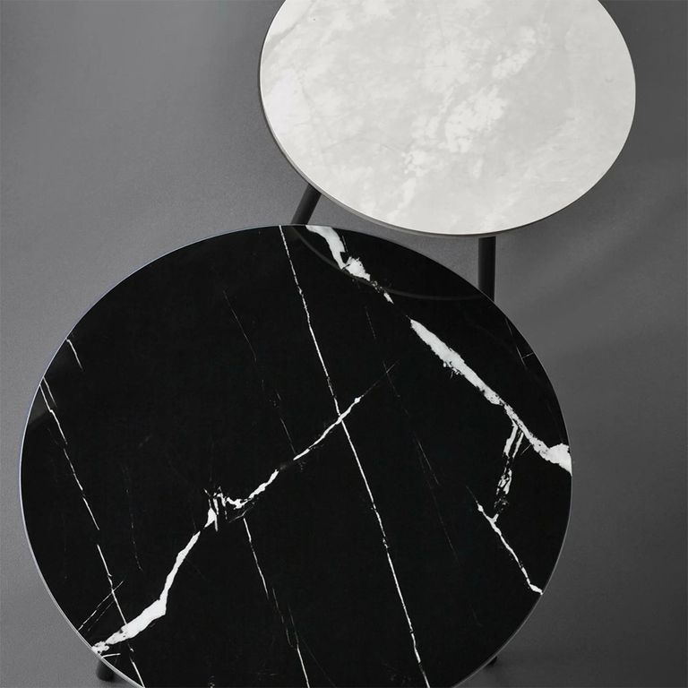 Casper Side Table - Set of 2 - Round - Grey and Black - Sintered Stone and Metal