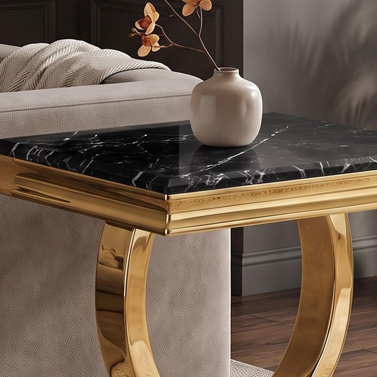 Glacier Side Table - Square - Black Marble & Gold