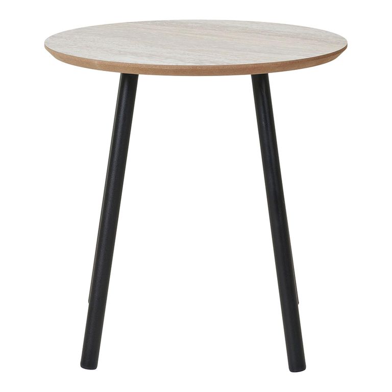 Aalst Side Table - Round - Beige - Travertine Effect