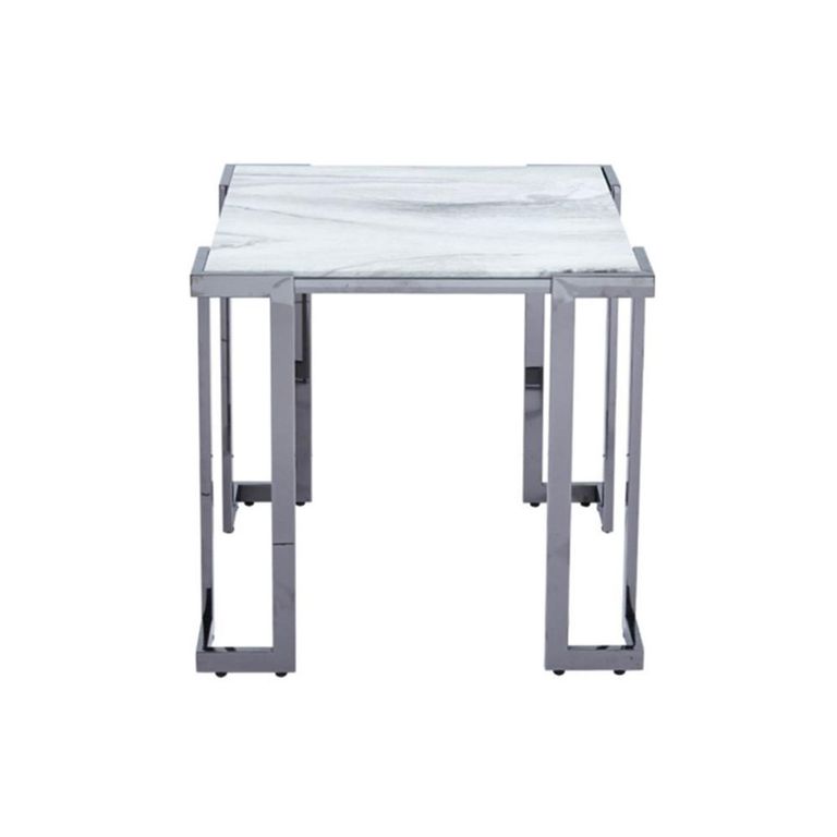 Aamari End Table - Square - White Marble Effect and Grey Metal