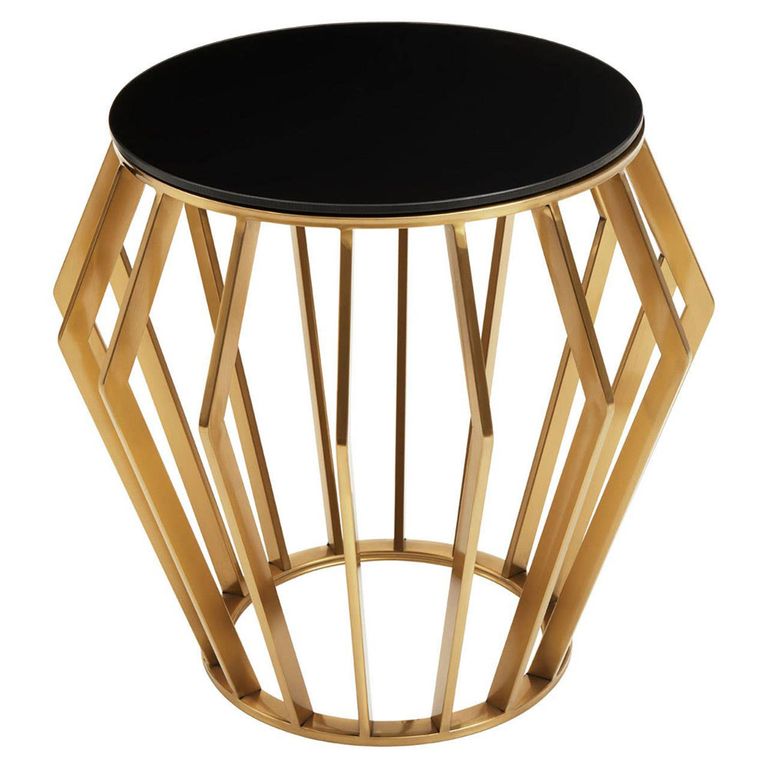 Ackley Side Table - Round - Black Glass - Gold Legs