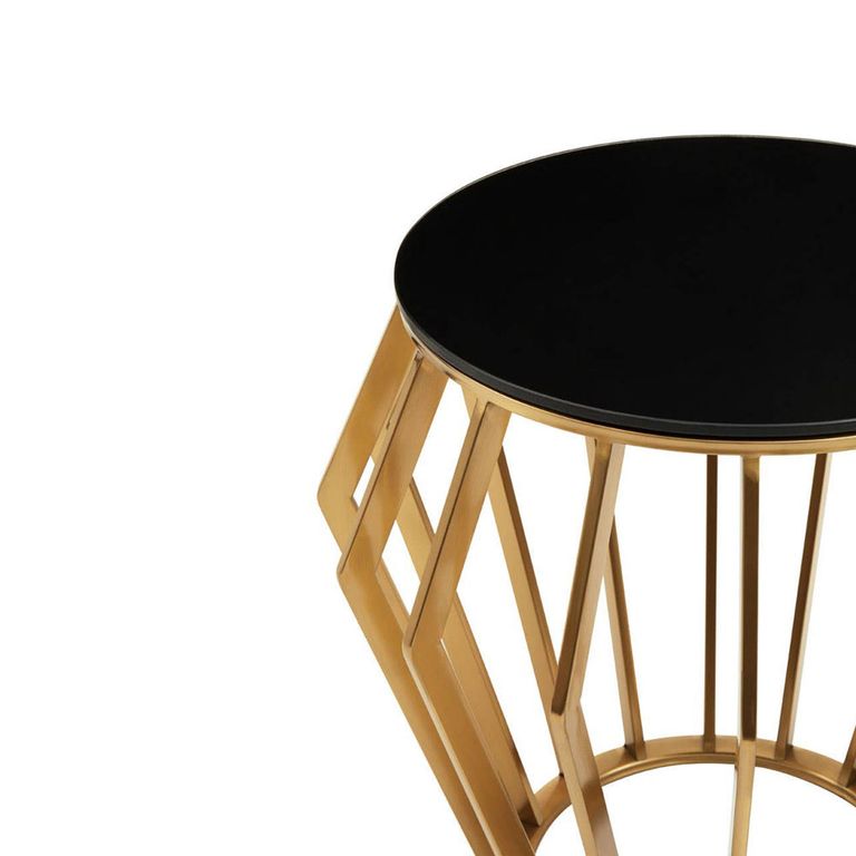 Ackley Side Table - Round - Black Glass - Gold Legs