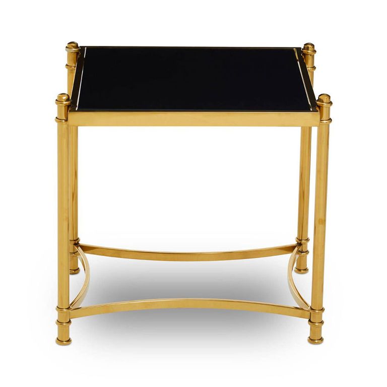 Ackley Side Table - Square - Black Glass - Gold Legs