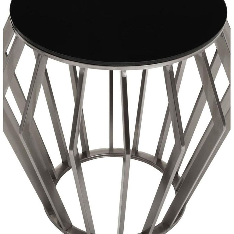 Ackley Side Table - Round - Black Glass - Silver Legs