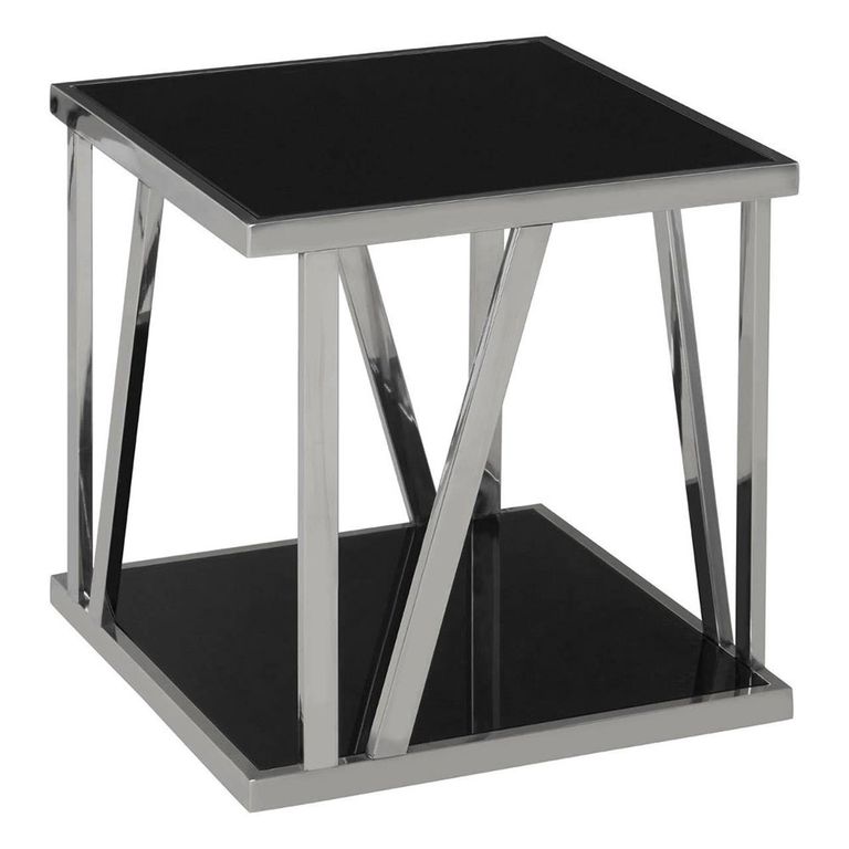 Ackley Side Table - Sqaure - Black Marble - Silver Legs