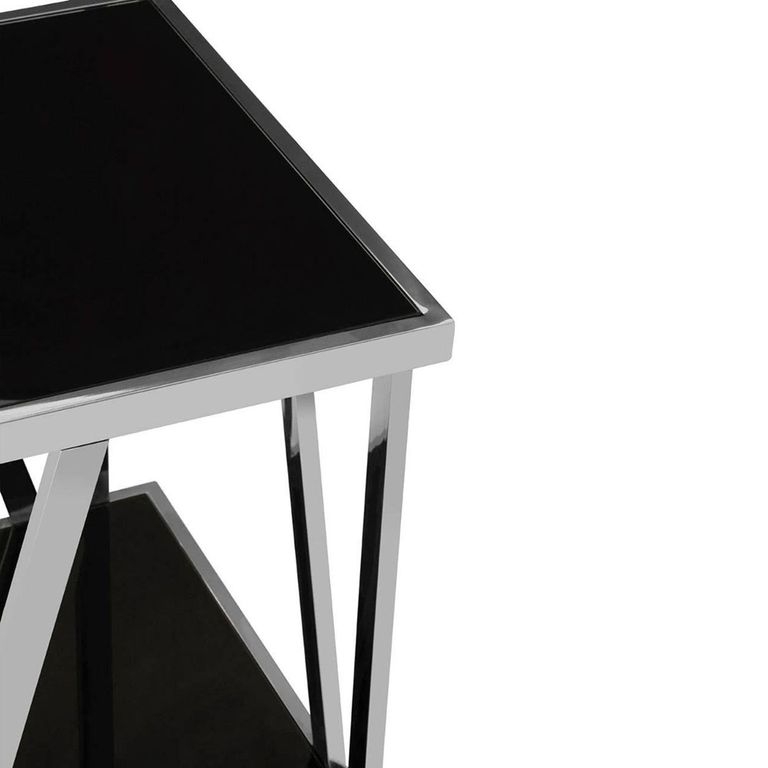 Ackley Side Table - Sqaure - Black Marble - Silver Legs