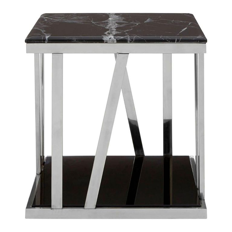 Ackley Side Table - Sqaure - Black Marble - Silver Legs