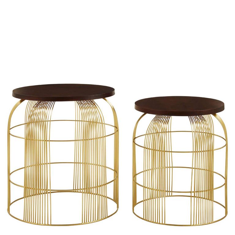 Agra Side Tables - Set of 2 - Mango Wood and Brass - Round