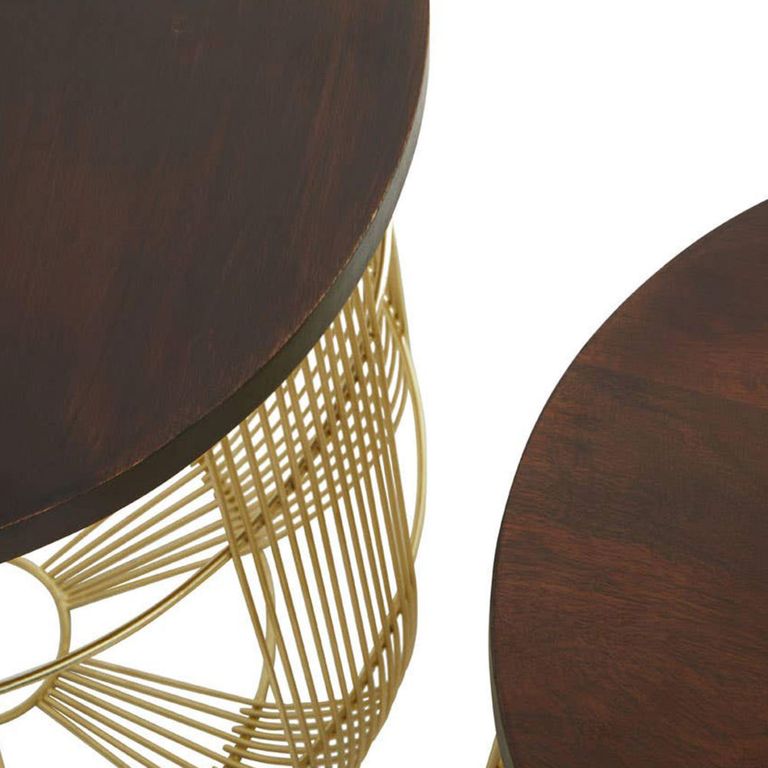 Agra Side Tables - Set of 2 - Mango Wood and Brass - Round