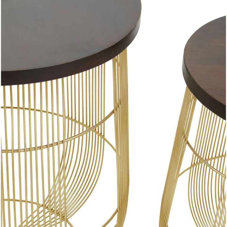 Agra Side Tables - Set of 2 - Mango Wood and Brass - Round