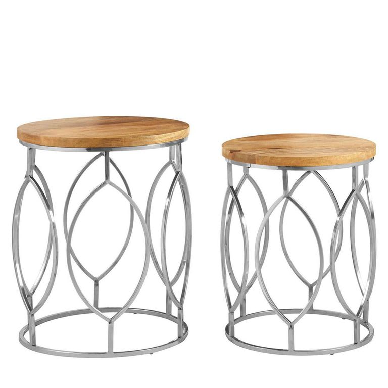 Agra Side Tables - Set of 2 - Mango Wood and Metal - Round
