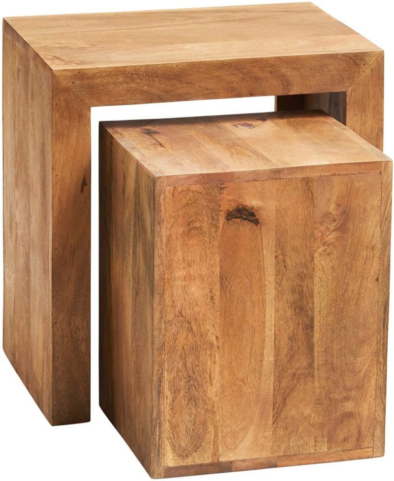 Ajmer Light Mango Wood Cubed Nest of 2 Tables