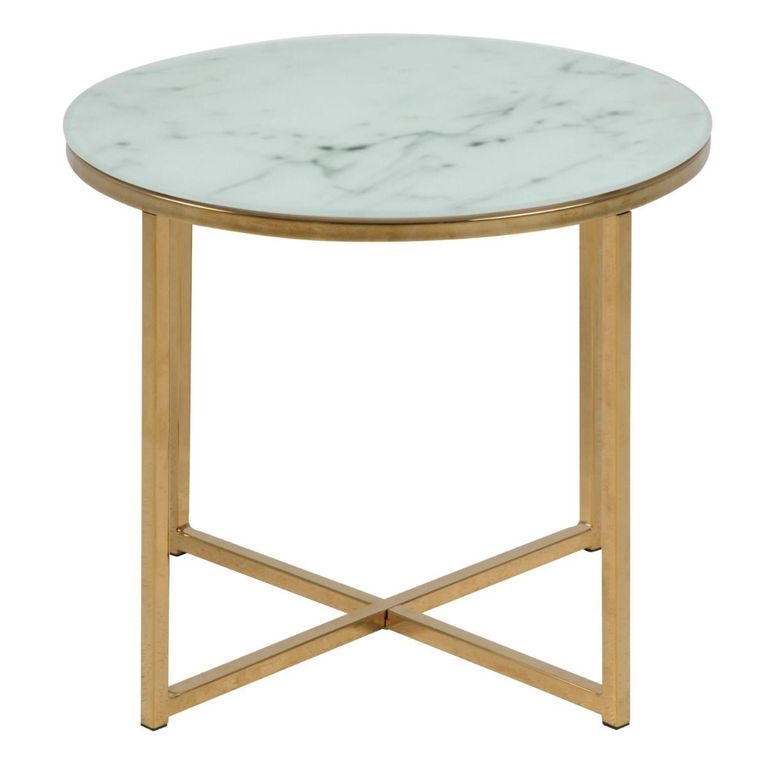 Alisma White Marble Effect Round Side Table with Gold Legs