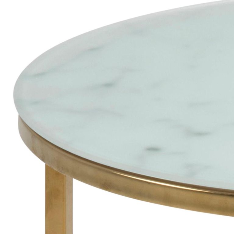 Alisma White Marble Effect Round Side Table with Gold Legs