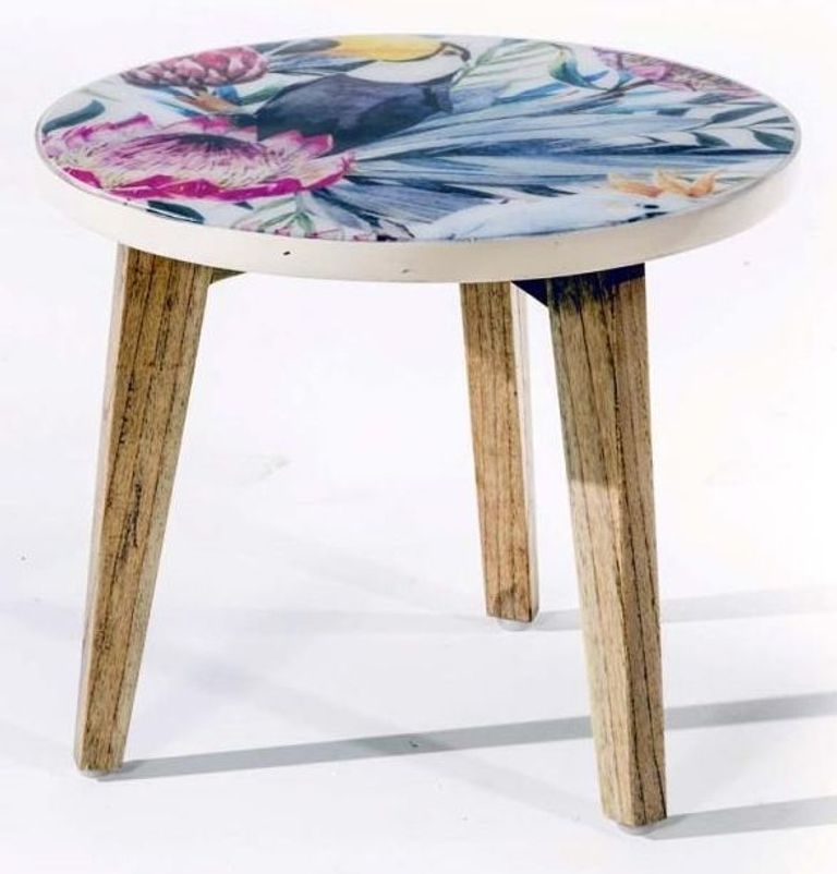Allentown Bright Tropical Print Small Round Lamp Table