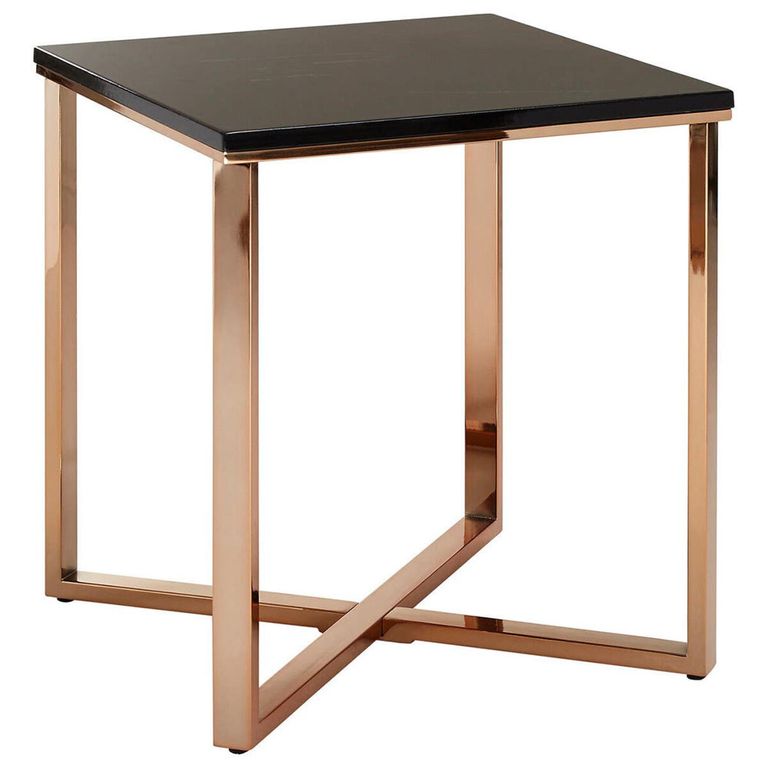 Allure End Table - Square - Black Marble Effect - Gold Base