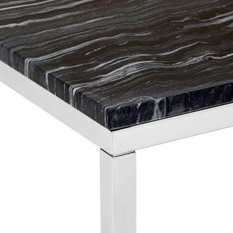 Allure End Table - Square - Black Marble - Chrome Base